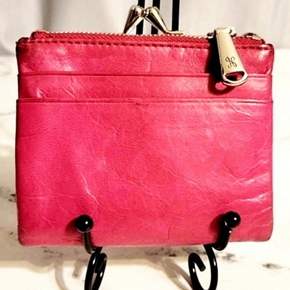 HOBO 'Peg' Hot Pink Small Bi-fold Leather Wallet With Wanderlust Lining - Picture 5 of 7